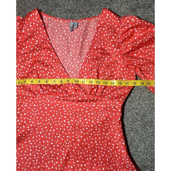 asos Women’s Top Blouse Size 6 Red V Neck Short Puff Sleeves Zipper - Picture 5 of 11